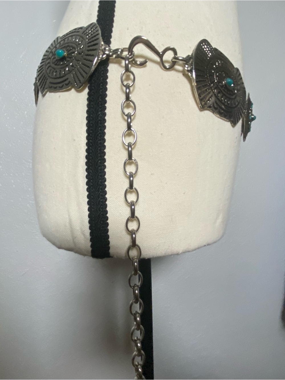 Silver Metal & Turquoise Concho Belt Size S/M - Picture 4 of 8